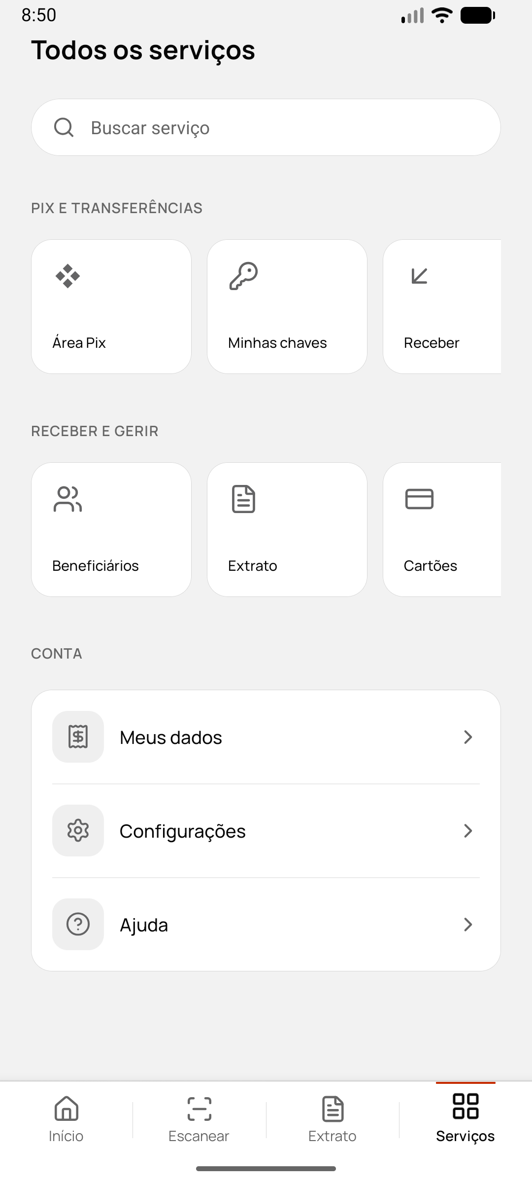 Serviços no aplicativo ALLIB.